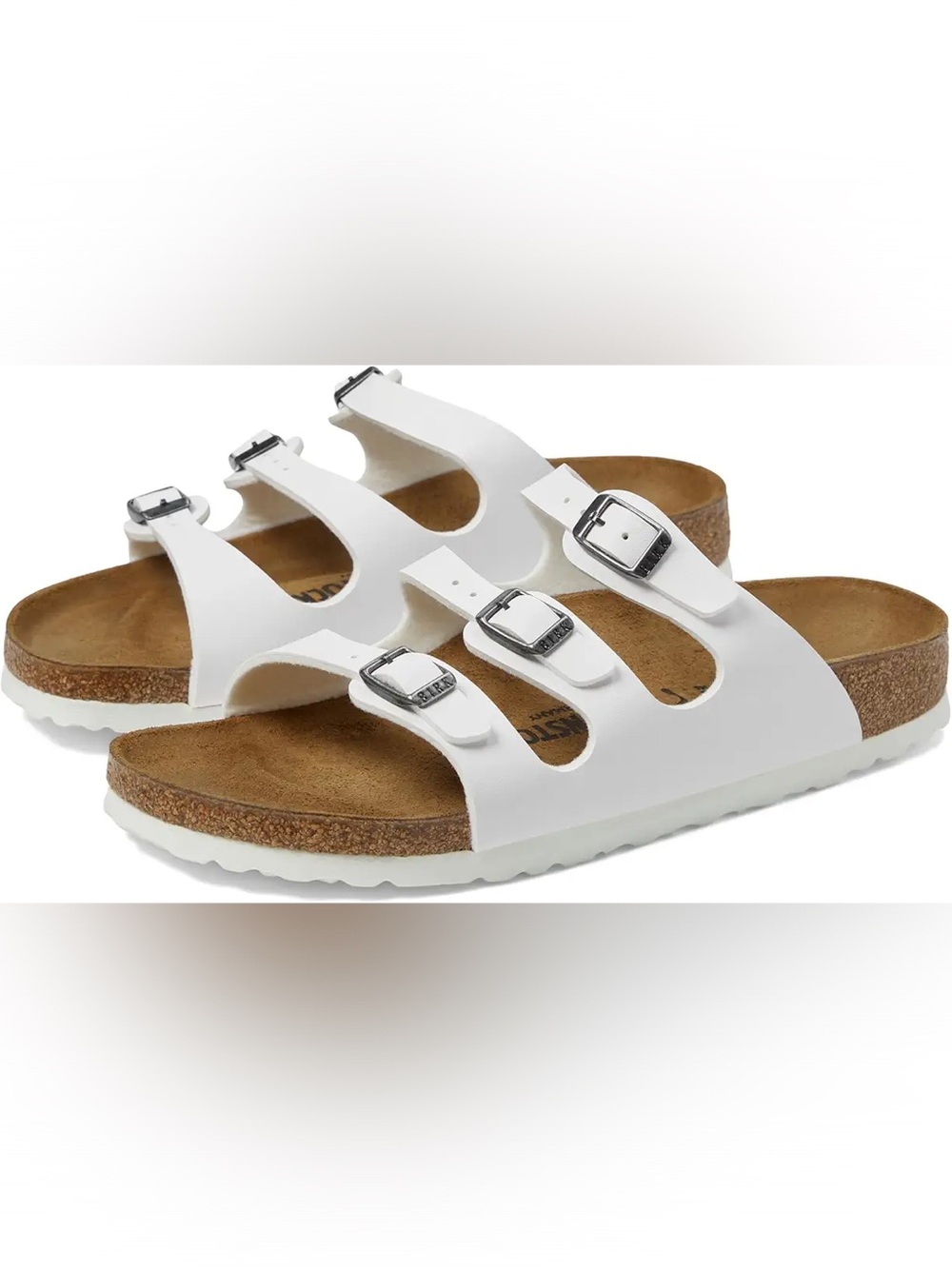 Birkenstock sandals shoes white faux leather upper three straps women’s 9 EU 40